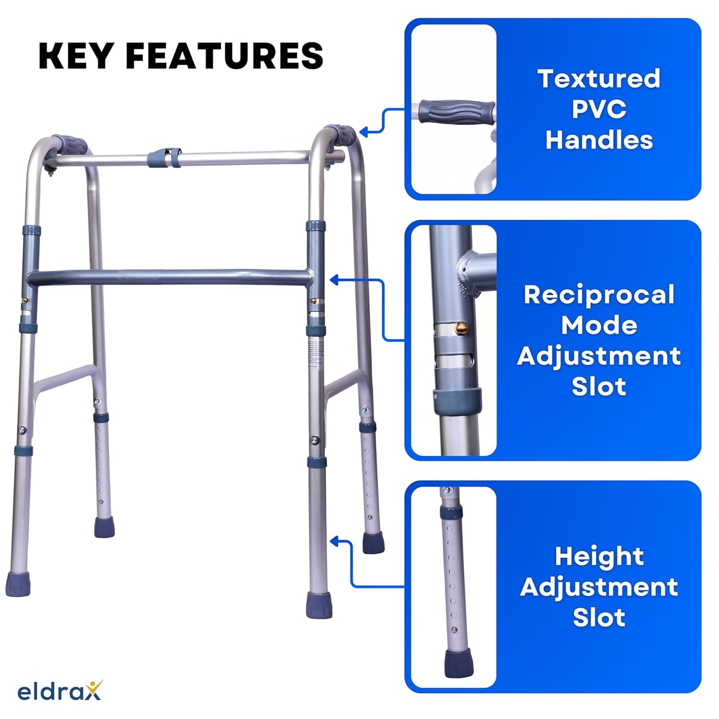 ComfortEase Aluminum Foldable Walker | Comfort & Full Support | Weight Capacity 100 kg | Lightweight & Height Adjustable | Old People, Elderly Person and Patient