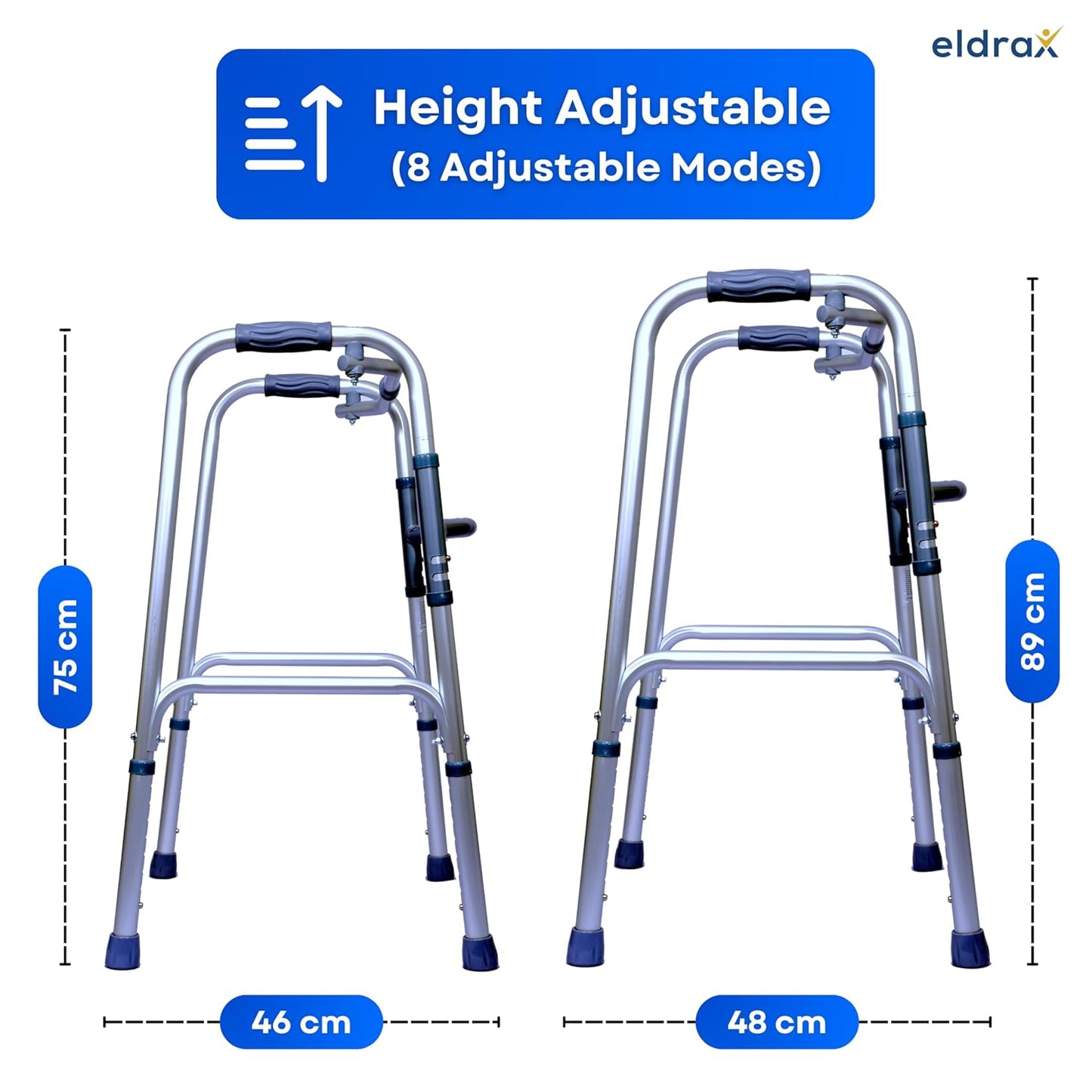 ComfortEase Aluminum Foldable Walker | Comfort & Full Support | Weight Capacity 100 kg | Lightweight & Height Adjustable | Old People, Elderly Person and Patient